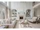 Airy living room with fireplace, high ceilings, and access to the outdoors at 1100 Muirfield Ct, Alpharetta, GA 30005
