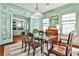 Light-filled dining room with gorgeous wallpaper, hardwood floors, and access to the living room at 976 Blue Ridge Ne Ave, Atlanta, GA 30306