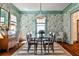 Dining room features gorgeous wallpaper, a glass table, and a lovely rug on the hardwood floor at 976 Blue Ridge Ne Ave, Atlanta, GA 30306