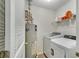 This laundry room features a modern washer and dryer and ample storage space for all your laundry needs at 1050 Sunny Field Ct, Lawrenceville, GA 30043