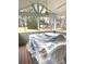 Inviting screened porch perfect for outdoor relaxation, featuring a ceiling fan and backyard view at 3503 Saddlebrook Dr, Loganville, GA 30052