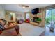 Cozy living room with a fireplace, large windows, and comfortable seating at 802 Sugar Creek Se Dr, Conyers, GA 30094