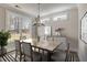 Staged dining room with a wooden table, six chairs, a stylish rug and modern decor at 3298 Rangers Gate, Marietta, GA 30062