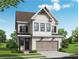 This new construction home has eye-catching architectural details, a two-car garage, and professional landscaping at 636 Silva St, Cumming, GA 30040