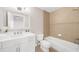 Well-lit bathroom featuring a tub, shower, and modern sink and vanity at 9860 Coleman Rd, Roswell, GA 30075