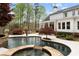 Beautiful backyard pool with a spa and an outdoor fireplace, perfect for entertaining and relaxation at 12680 Old Surrey Pl, Roswell, GA 30075