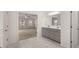 View from bathroom showing the modern vanity and open view to the main bedroom at 13567 Tolstoy Drive, Covington, GA 30014