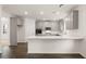 Modern kitchen with gray cabinets, white countertops, and stainless steel appliances at 13567 Tolstoy Drive, Covington, GA 30014
