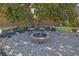 Paver patio featuring a stone fire pit surrounded by two chairs and lush landscaping at 3740 Williams Point Dr, Cumming, GA 30028