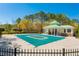 Community pool covered with a green tarp and a covered building with columns in a beautiful area at 2025 Fairway Crossing Dr, Woodstock, GA 30188