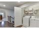 A laundry area is conveniently located on the upper level with modern appliances and storage at 2022 Raven Way, Atlanta, GA 30341
