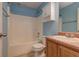 Cozy bathroom featuring a bathtub and shower with a sink and vanity at 189 Meadow Spring Dr, Temple, GA 30179