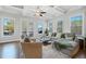 Cozy living room with coffered ceiling, natural light, neutral decor, and comfortable seating at 1949 Skyfall Cir, Brookhaven, GA 30319