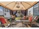 Stylish outdoor patio featuring comfortable seating, a decorative rug, and a shaded gazebo, ideal for entertaining at 281 Hiawassee Dr, Woodstock, GA 30188