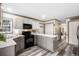 Kitchen featuring stainless steel appliances, gray cabinets, and a breakfast bar at 1945 Wenlok Ne Trl, Marietta, GA 30066