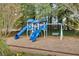 Blue playground with slides and swings set on a mulch surface in a wooded area at 1945 Wenlok Ne Trl, Marietta, GA 30066