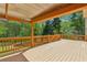 Relaxing covered deck with wood railing overlooks a lush, green, wooded backyard at 5815 P.W.A. Dr, Cumming, GA 30041
