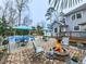 Beautiful backyard with pool, fire pit, umbrellas, and lush landscaping, creating an inviting outdoor living space at 750 Maggie Nw Ct, Kennesaw, GA 30144