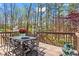 Outdoor deck with a table setting, perfect for enjoying the serene backyard views at 6009 Wyndham Woods Dr, Powder Springs, GA 30127