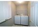 This is a laundry room featuring a washer and dryer, storage cabinet, and neutral paint at 895 Burton Ridge Dr, Loganville, GA 30052