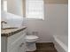 This bathroom features a modern vanity, countertop and a tub with a window for light at 2062 Whites Mill Rd, Decatur, GA 30032