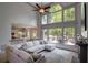 Bright living room with soaring ceilings, a large sectional, and an adjacent kitchen at 320 N Drew Ct, Duluth, GA 30097