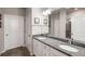 Clean bathroom featuring a double sink vanity with granite counters and white cabinetry at 2910 Bishopstone Way, Cumming, GA 30040