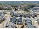 Community aerial view showcasing a collection of stylish homes nestled among lush trees and convenient nearby shopping at 3020 Barnes Mill Ct, Roswell, GA 30075