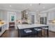 Modern kitchen showcasing an island with seating, stainless steel appliances, designer backsplash, and pendant lights at 3020 Barnes Mill Ct, Roswell, GA 30075