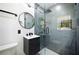 Modern bathroom featuring a glass shower, sleek vanity, and contemporary finishes at 681 Fielding Sw Ln, Atlanta, GA 30311