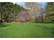 Large green backyard with lush lawn and mature trees, perfect for outdoor activities and relaxation at 115 Dearing Woods Way, Covington, GA 30014