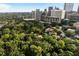 Daytime aerial view of a neighborhood with mature trees and city skyline views at 31 Lafayette Ne Dr, Atlanta, GA 30309