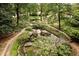 Scenic landscape showcasing a tranquil pond with stone pathways winding through lush greenery and mature trees at 31 Lafayette Ne Dr, Atlanta, GA 30309