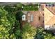 Aerial view showcases an outdoor patio area with a white fireplace, a stone tiled floor, seating, and manicured landscaping at 31 Lafayette Ne Dr, Atlanta, GA 30309