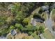 Birds-eye view of home with large backyard and patio nestled among mature trees at 313 Ridge Hill Cir, Canton, GA 30115