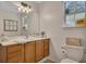 Traditional bathroom featuring a wood vanity, a large mirror, and plenty of natural light from the window at 313 Ridge Hill Cir, Canton, GA 30115
