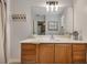 Bright bathroom featuring a wood vanity, large mirror, and white shiplap walls for a modern look at 313 Ridge Hill Cir, Canton, GA 30115