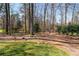 Beautiful backyard with fence and trees providing shade and privacy. Property has a gently sloping lawn at 5836 Trailwoods Ct, Stone Mountain, GA 30087