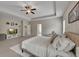 This primary bedroom has a large bed, and is equipped with a TV and furnishings at 133 Prominence Ct, Canton, GA 30114