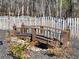 Picturesque backyard featuring a charming wooden bridge over a dry creek bed at 3795 Duckcove Way, Cumming, GA 30041