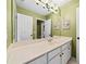 Bathroom featuring white cabinets, a large mirror, and green walls at 3795 Duckcove Way, Cumming, GA 30041