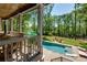 Picturesque backyard featuring a sparkling pool, lush greenery, and an inviting outdoor seating area with a fire pit at 447 Lacy Rd, Canton, GA 30115