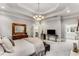 Bright main bedroom features a trey ceiling, neutral walls, and a door leading to the main bathroom at 1109 Pine Grove Ne Ave, Brookhaven, GA 30319