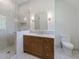 Bathroom featuring marble countertops, wood vanity, toilet, and glass shower at 3364 Knollwood Nw Dr, Atlanta, GA 30305