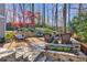 Lovely backyard area featuring patios, mature trees, manicured landscaping and outdoor seating at 1287 University Ne Dr, Atlanta, GA 30306