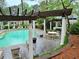 Relaxing community pool area with tables, chairs, and pergolas, creating a perfect spot for outdoor gatherings at 2209 N Forest Trl, Dunwoody, GA 30338