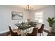 Bright dining room boasts a glass table, seating for six, stylish lighting, and neutral decor at 1564 Pedro Sw Dr, Mableton, GA 30126