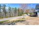 View of the front yard showing mature trees, lawn, and access to quiet neighborhood street at 114 Hardwood Ln, Canton, GA 30115