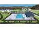 Aerial view of a pristine community pool, playground, and picnic area, all surrounded by green spaces and well-maintained homes at 1622 Palladian Way, Lithonia, GA 30058