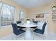Bright dining room with a white table, blue chairs, shelving, and a large window at 67 Red Top Cir, Emerson, GA 30137